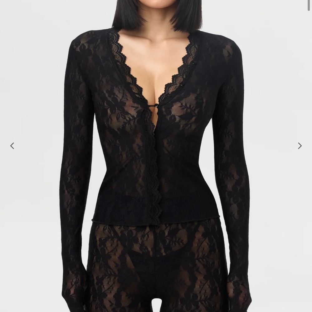 naked wardrobe Black Lace Long Sleeve Cardigan